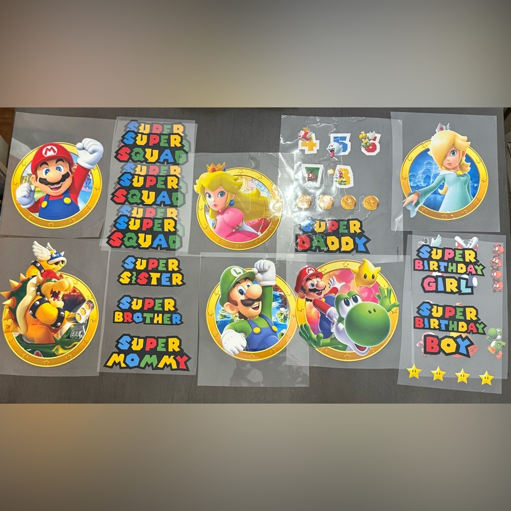 Super Mario Bros Birthday Party DTF Heat Transfer set NEW